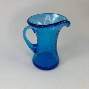 Vintage Blue Crackle Glass Mini Pitcher
